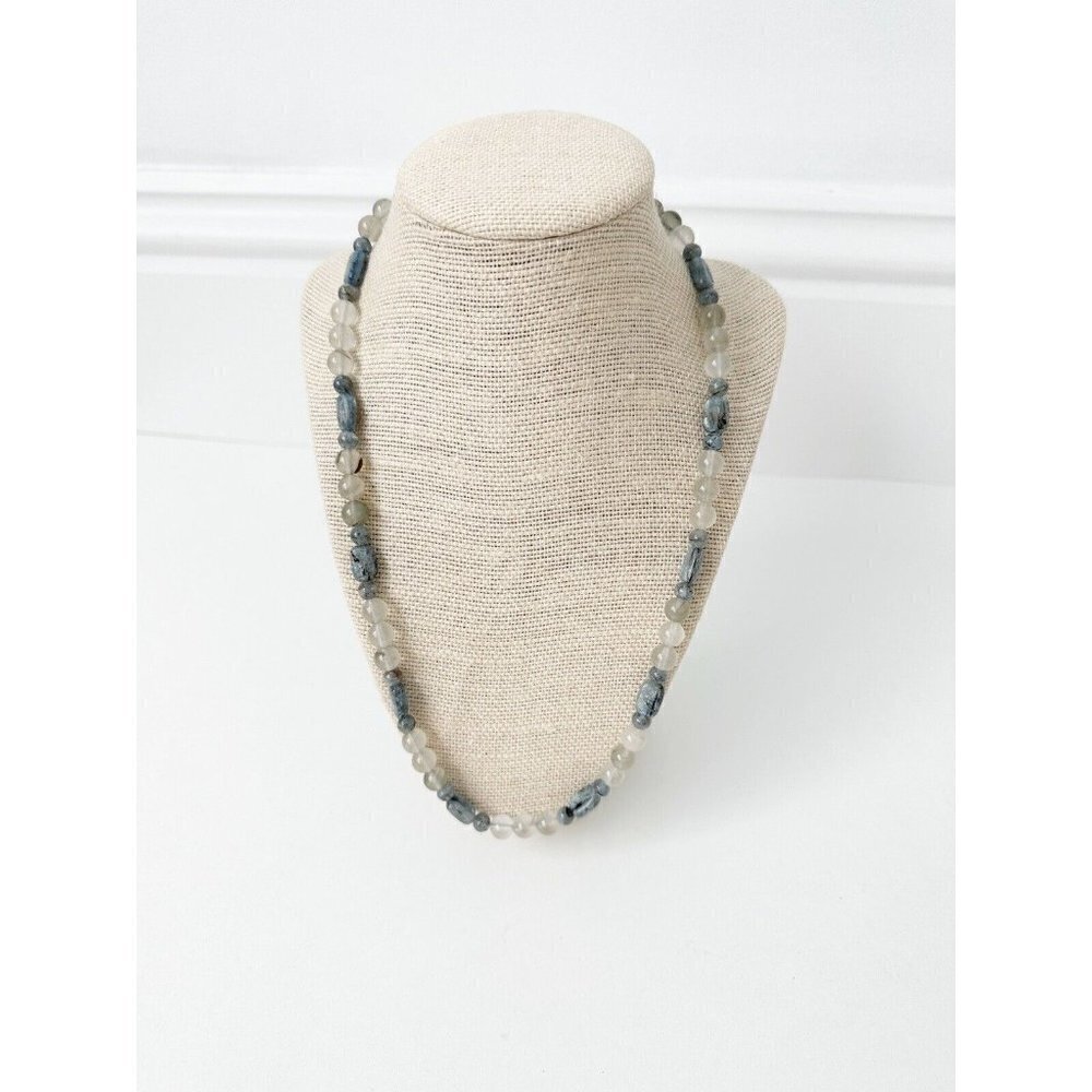 NWT Genuine Kyanite & Quartz Necklace Gray Beaded